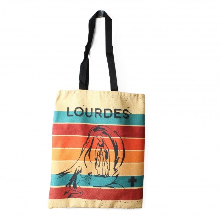 Palais du Rosaire Porte&Feuille | Tote Bag Avec Rayures Et Apparition De Lourdes Noire
