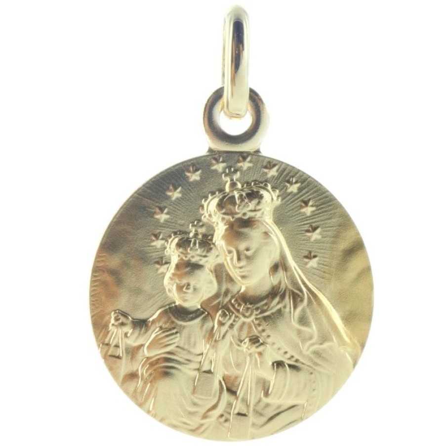 Palais du Rosaire Medaille Et Croix Plaque Or | Medaille Vierge Du Mont Carmel En Plaque Or