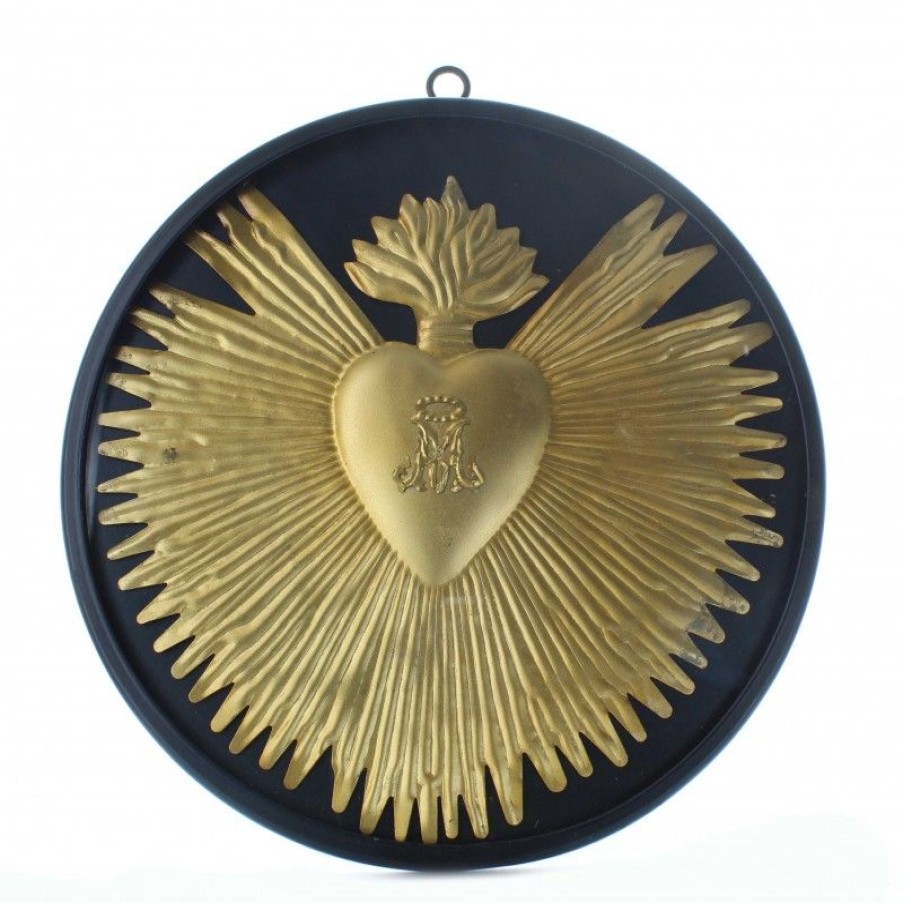 Palais du Rosaire Cadre Religieux | Ex Voto Rond Et Dore 28Cm A Suspendre