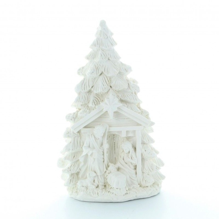 Palais du Rosaire Decoration De Noel | Statue Sainte Famille Devant Un Sapin 15 Cm