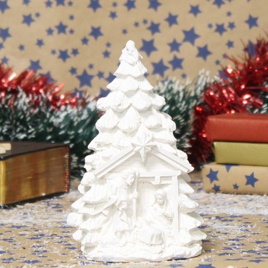 Palais du Rosaire Decoration De Noel | Statue Sainte Famille Devant Un Sapin 15 Cm