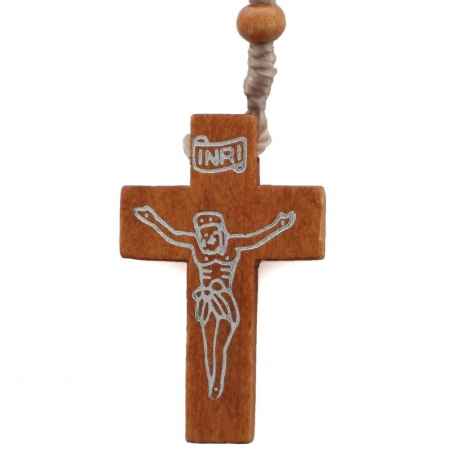 Palais du Rosaire Chapelet Bois | Chapelet Corde Court En Bois Avec Christ Dessine