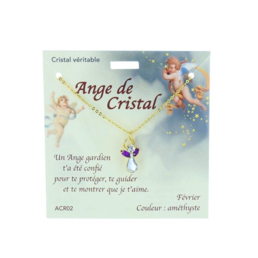 Palais du Rosaire Collier Fantaisie | Collier Pour Chaque Mois Avec Ange De Cristal Veritable