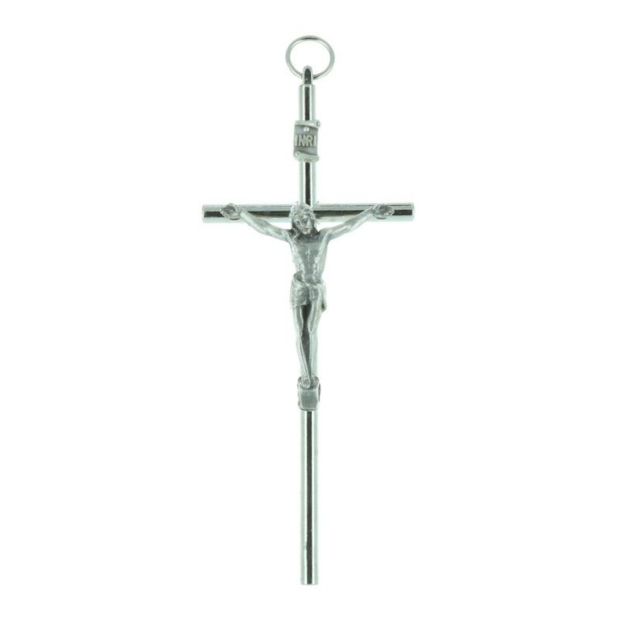 Palais du Rosaire Crucifix Metal | Crucifix Metal Et Christ Argente 10 Cm