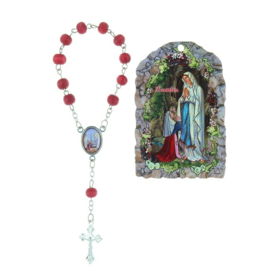 Palais du Rosaire Cadre Religieux | Cadre Religieux En Bois Apparition De Lourdes Et Dizainier Parfum A La Rose 5 X 7 Cm
