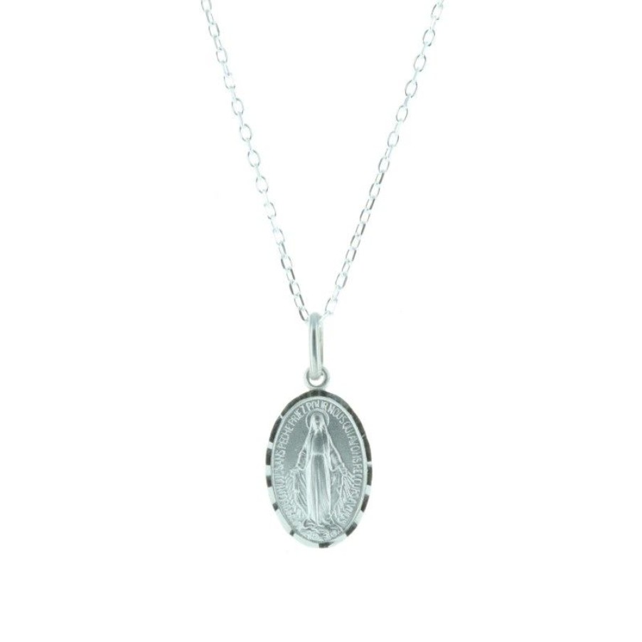 Palais du Rosaire Collier En Argent | Parure En Argent De La Vierge Miraculeuse Bord Diamante 15 Mm