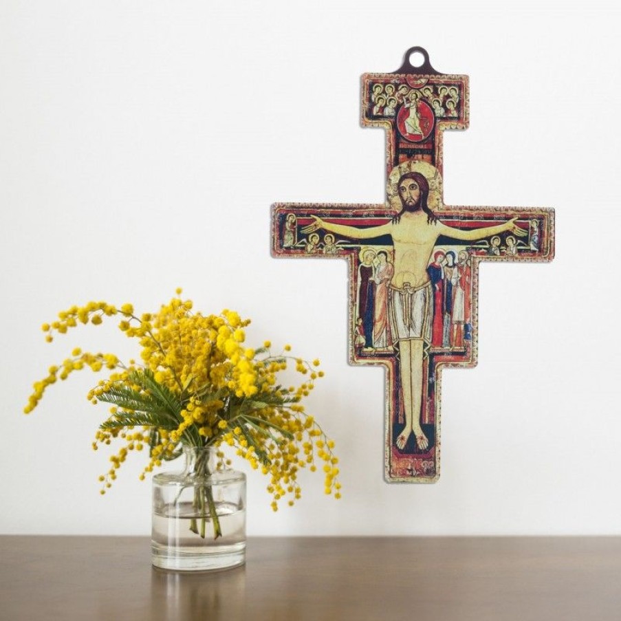 Palais du Rosaire Crucifix Bois | Crucifix De Saint Damien En Bois 14 Cm