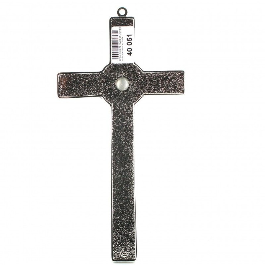 Palais du Rosaire Crucifix Metal | Croix De Saint Michel En Metal Et Fond Rouge 10X18Cm