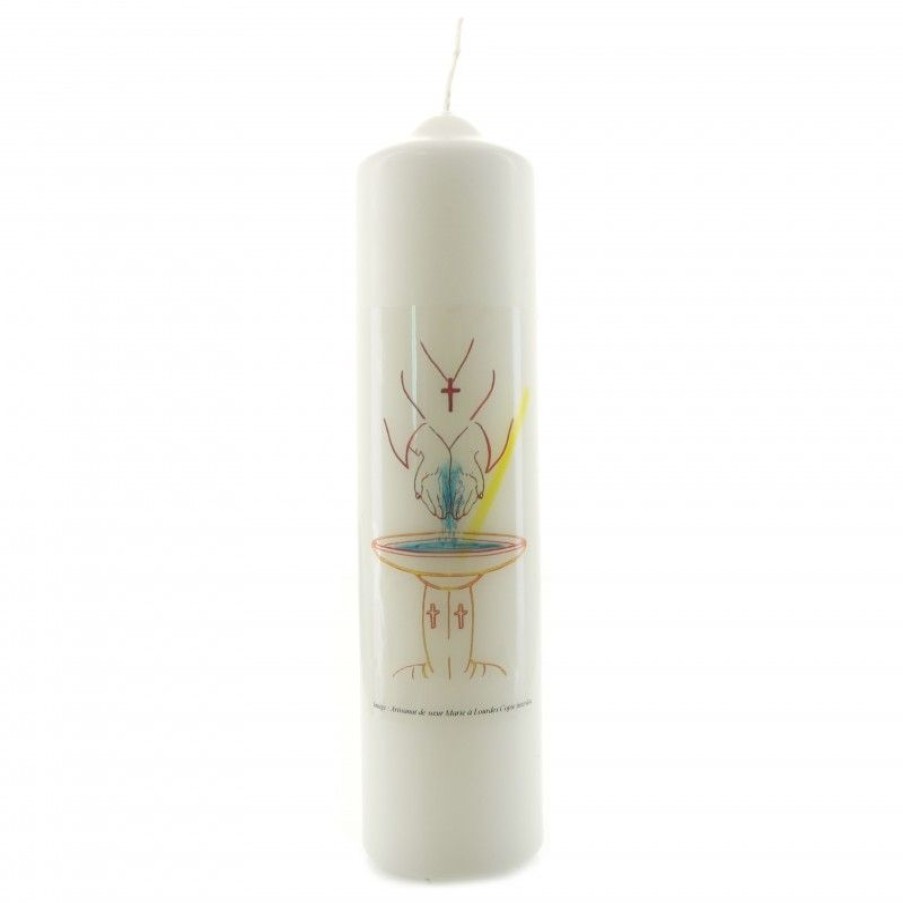 Palais du Rosaire Bougie Decorative | Bougie Blanche De Bapteme Decoree 5X20Cm