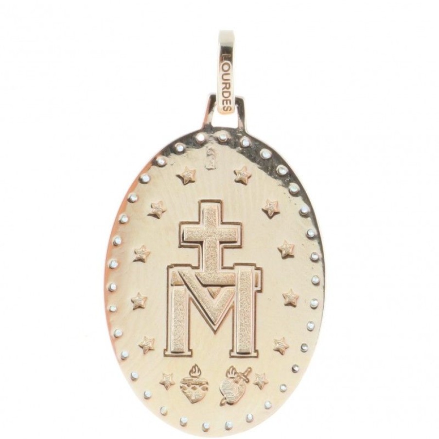 Palais du Rosaire Medaille Et Croix Plaque Or | Medaille De La Vierge Miraculeuse Plaque Or Et Contours Brillants