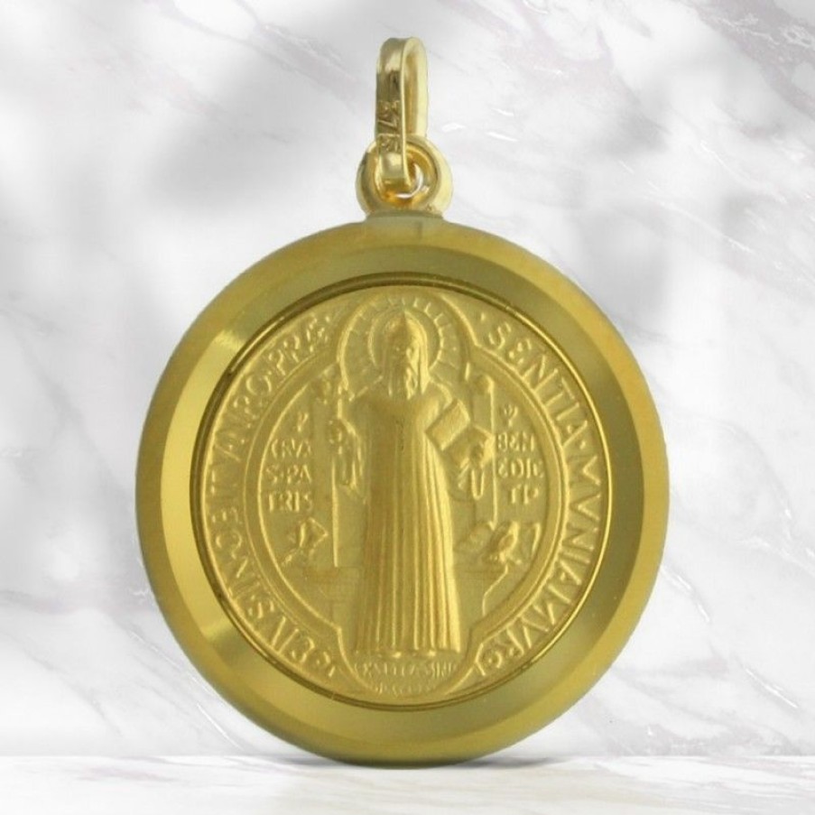 Palais du Rosaire Medaille Et Croix Or | Medaille De Saint Benoit En Or 9 Carats 20Mm