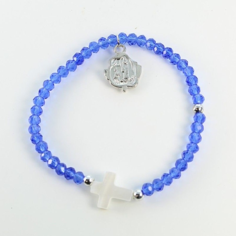 Palais du Rosaire Bracelet Fantaisie | Bracelet De Perles En Verre Avec Une Croix Blanche Et Une Medaille
