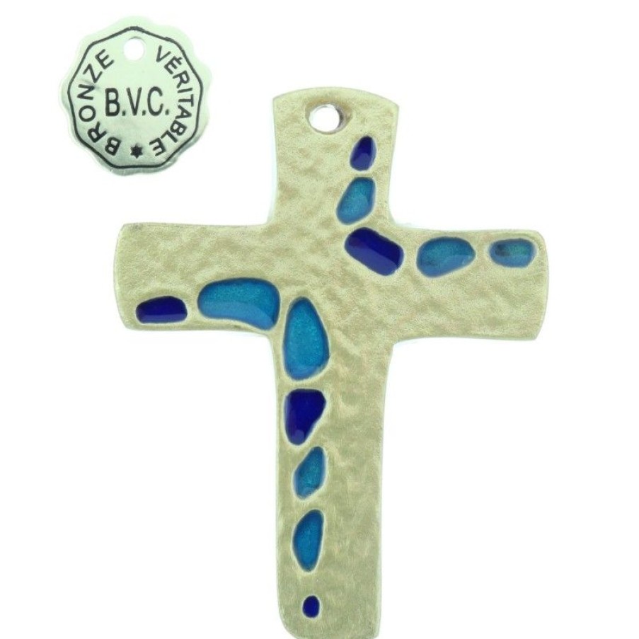 Palais du Rosaire Crucifix Metal | Crucifix En Bronze Martele Avec Des Details Colores 8,5 Cm