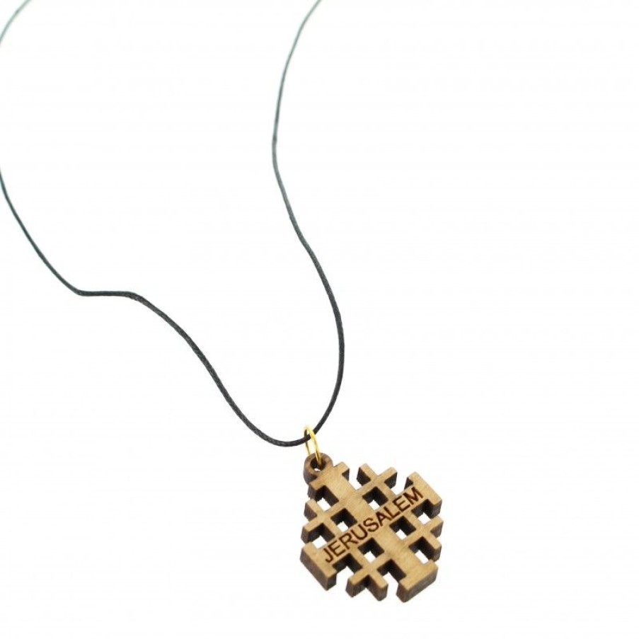 Palais du Rosaire Collier Fantaisie | Collier En Corde De La Croix De Jerusalem En Bois D'Olivier De Bethleem