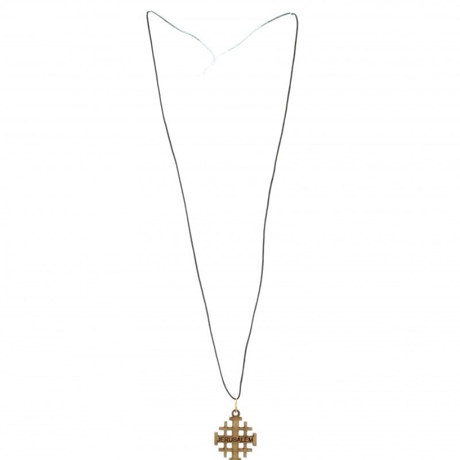 Palais du Rosaire Collier Fantaisie | Collier En Corde De La Croix De Jerusalem En Bois D'Olivier De Bethleem