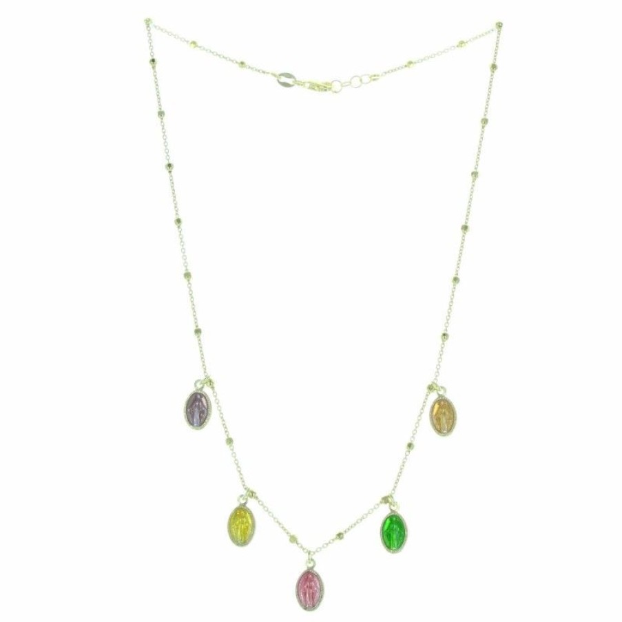 Palais du Rosaire Collier En Argent | Collier En Argent Dore Avec 5 Medailles Colorees De La Vierge Miraculeuse
