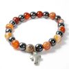 Palais du Rosaire Bracelet Fantaisie | Bracelet En Pierres Naturelles D'Hematite Et Cornaline Avec Croix