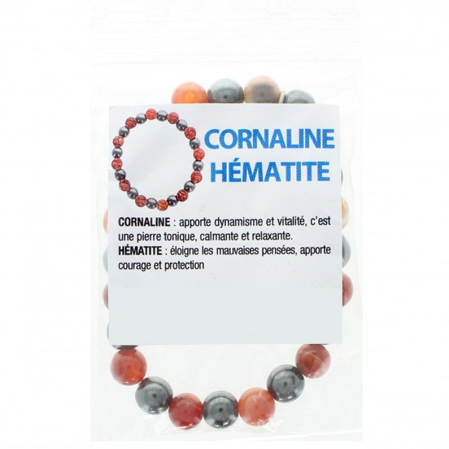 Palais du Rosaire Bracelet Fantaisie | Bracelet En Pierres Naturelles D'Hematite Et Cornaline Avec Croix