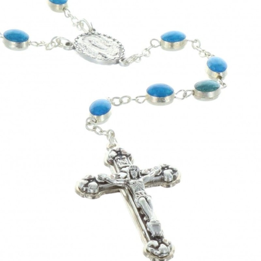 Palais du Rosaire Chapelet Metal | Chapelet De Lourdes En Metal Argente Grains Emailles Bleus
