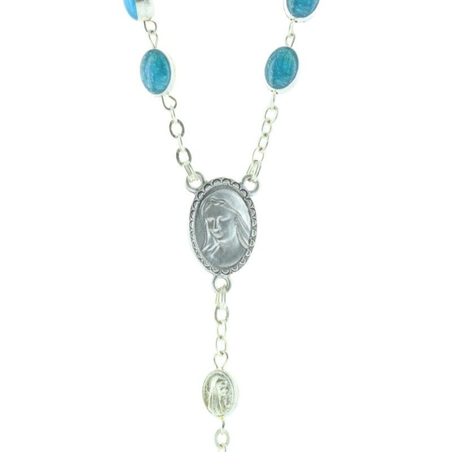 Palais du Rosaire Chapelet Metal | Chapelet De Lourdes En Metal Argente Grains Emailles Bleus