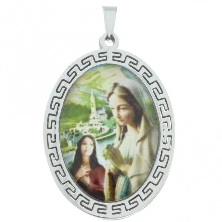 Palais du Rosaire Medaille Et Croix Metal | Medaille De L'Apparition De Lourdes En Couleur
