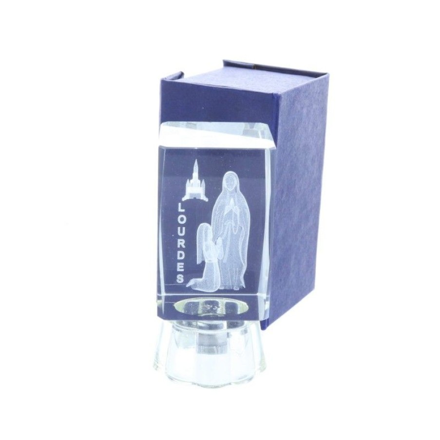Palais du Rosaire Verre Grave | Verre Grave Laser 3D Lumineux Et Apparition De Lourdes 8 Cm