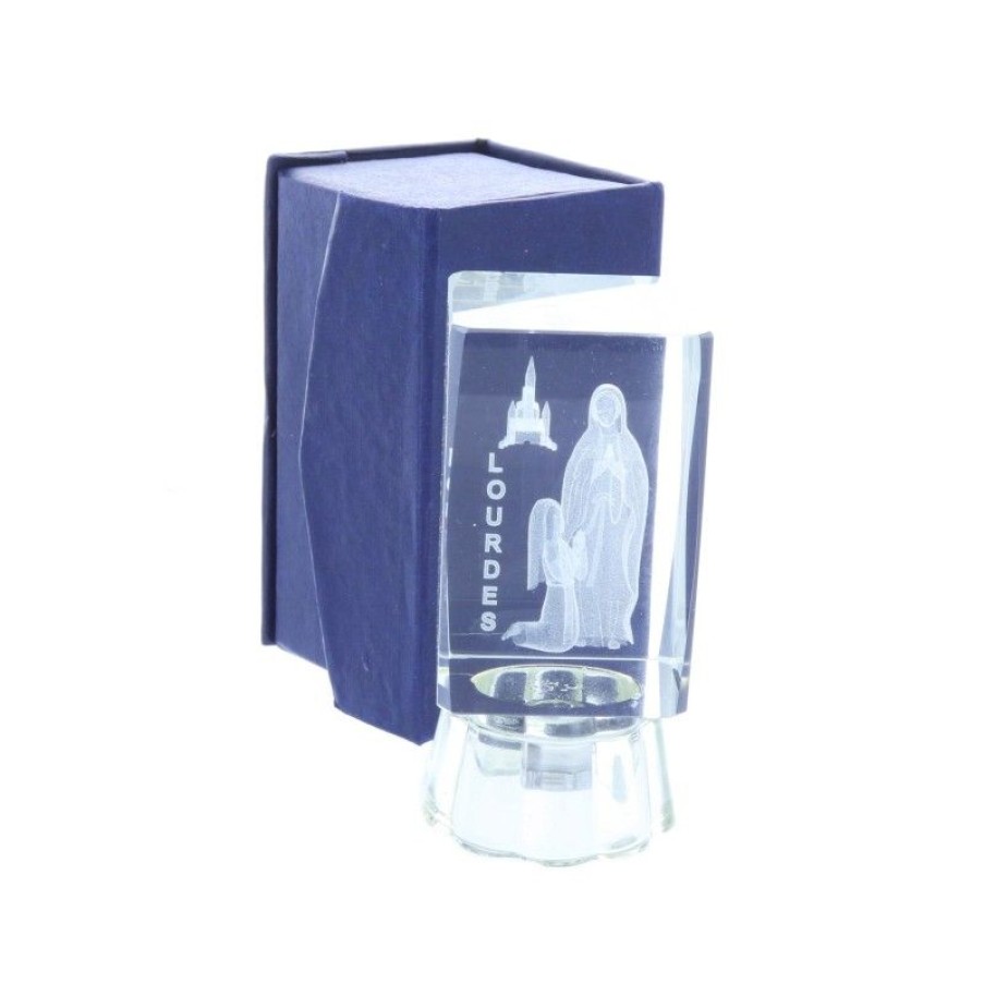 Palais du Rosaire Verre Grave | Verre Grave Laser 3D Lumineux Et Apparition De Lourdes 8 Cm