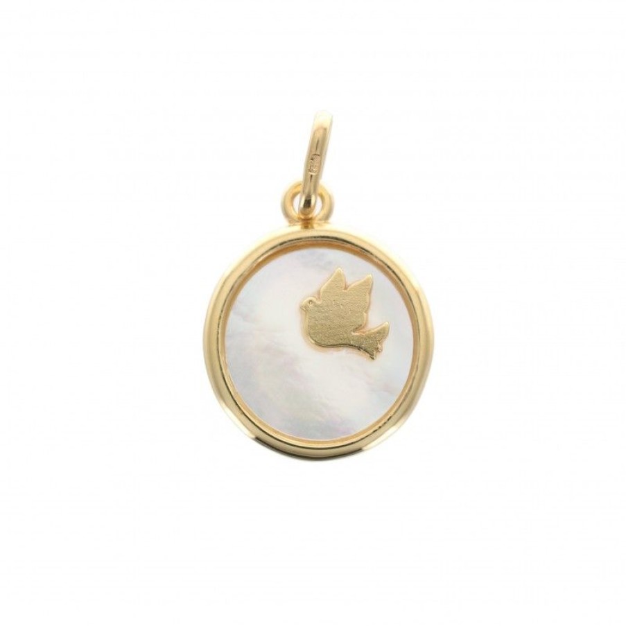 Palais du Rosaire Medaille Et Croix Plaque Or | Medaille D'Une Colombe En Nacre Et Plaque Or 15 Mm