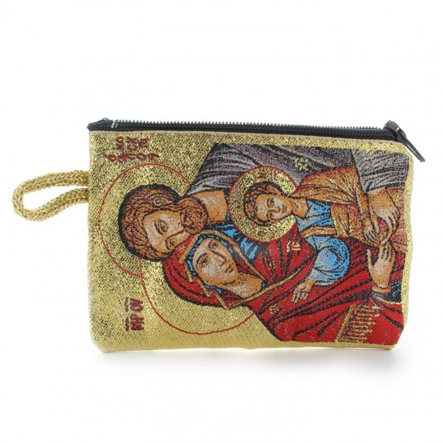 Palais du Rosaire Etui A Chapelet | Etui A Chapelet En Fil Dore 10X7 Cm Decore De La Sainte Famille