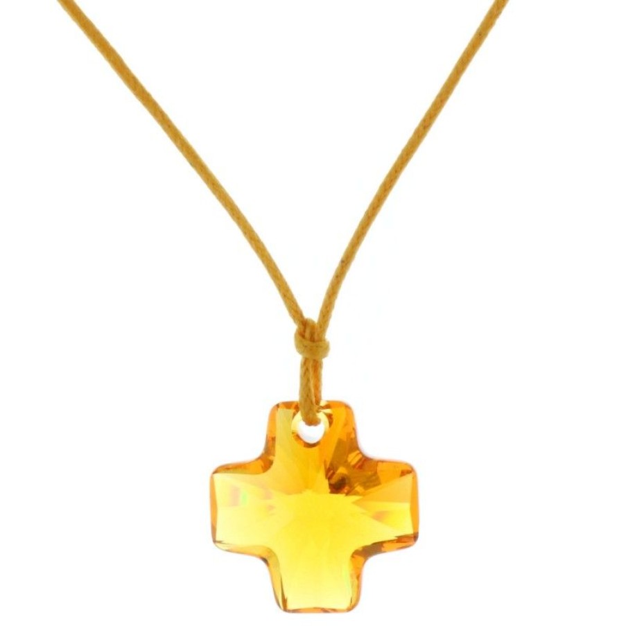 Palais du Rosaire Collier Fantaisie | Collier Fantaisie Lacet Coulissant Et Pendentif Croix Swarovski