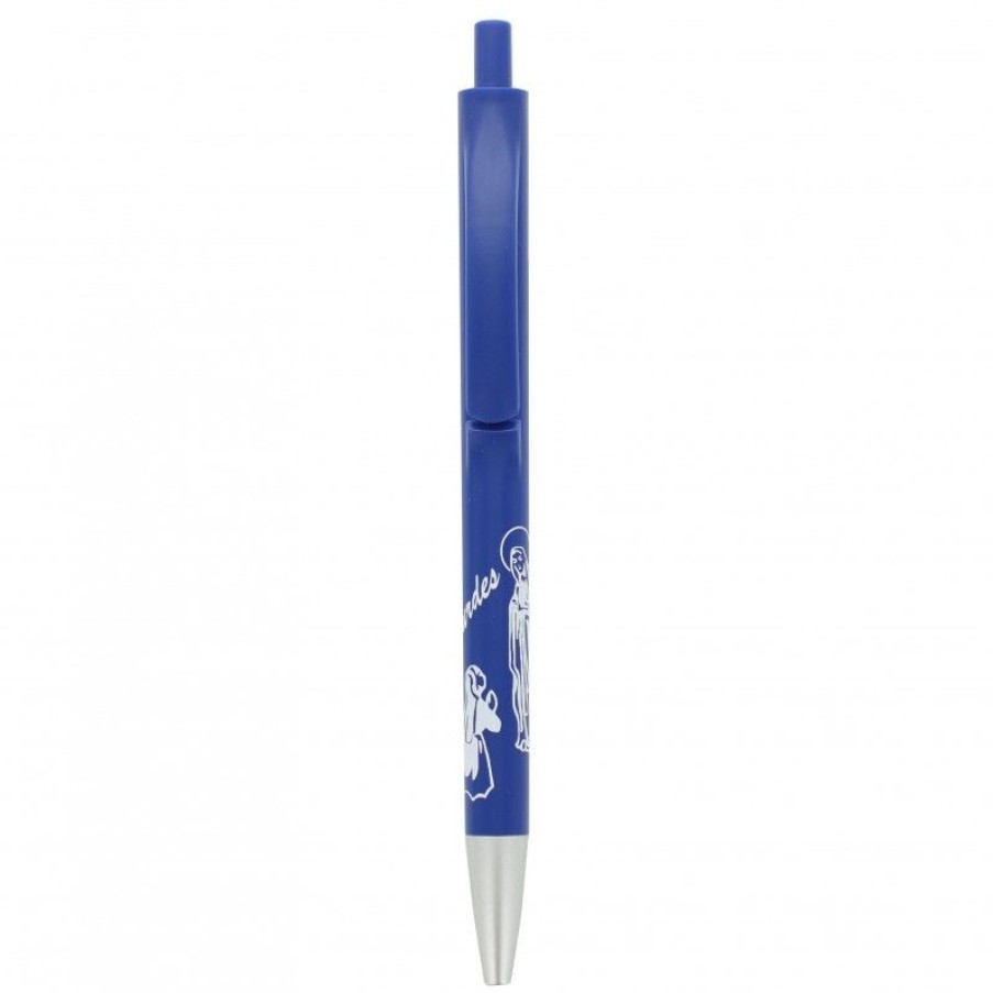 Palais du Rosaire Stylo | Stylo Bleu A Poussoir Decore De L'Apparition De Lourdes
