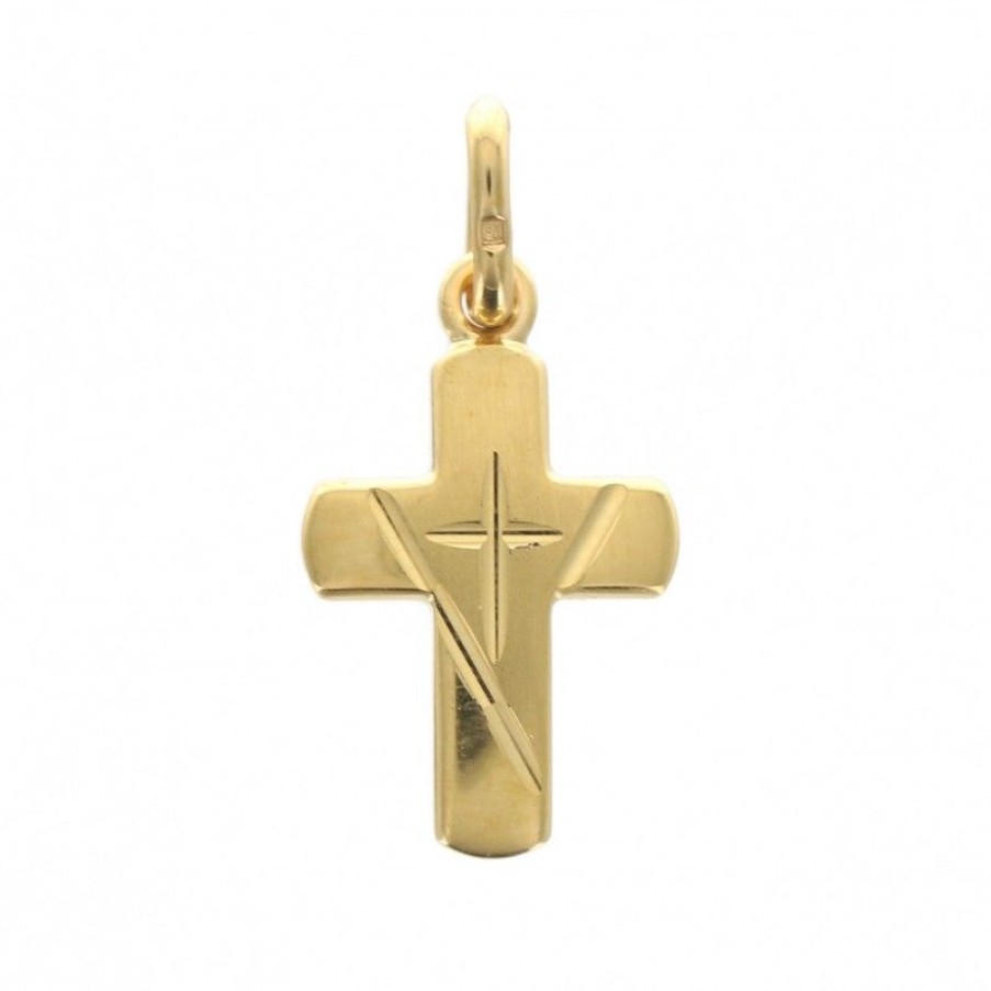 Palais du Rosaire Medaille Et Croix Plaque Or | Pendentif Double Croix Plaque Or 12 Mm
