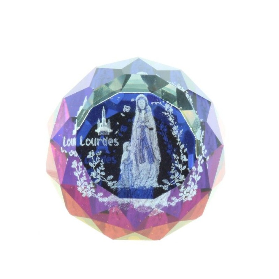Palais du Rosaire Verre Grave | Verre Grave Laser 3D Reflets Colores Et Apparition De Lourdes 2,5 Cm
