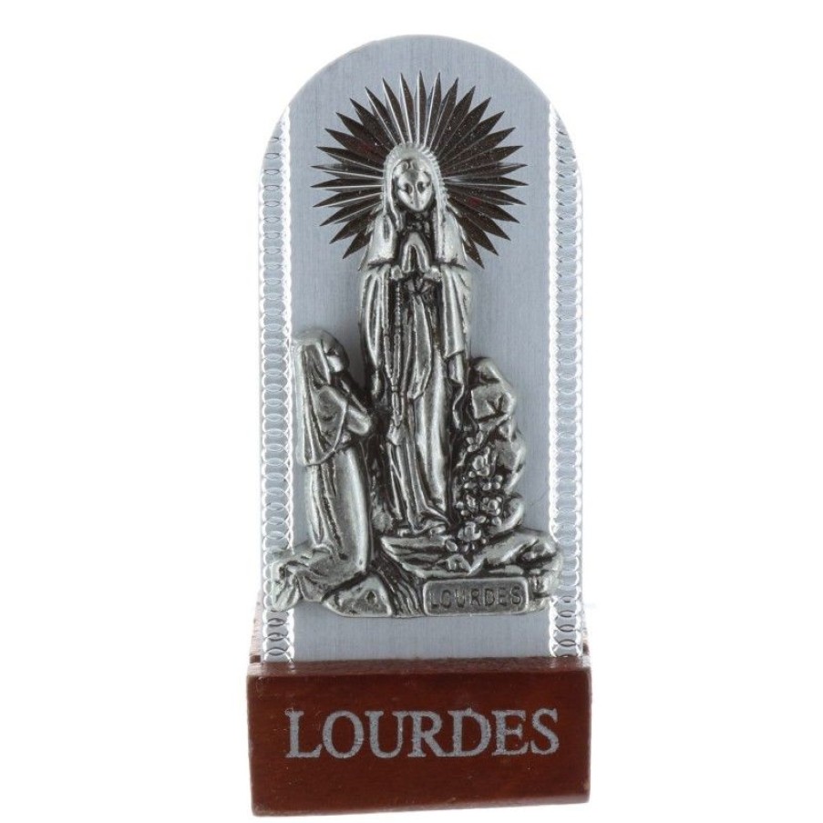 Palais du Rosaire Cadre Religieux | Cadre Religieux Apparition De Lourdes En Metal Argente 3 X 7 Cm