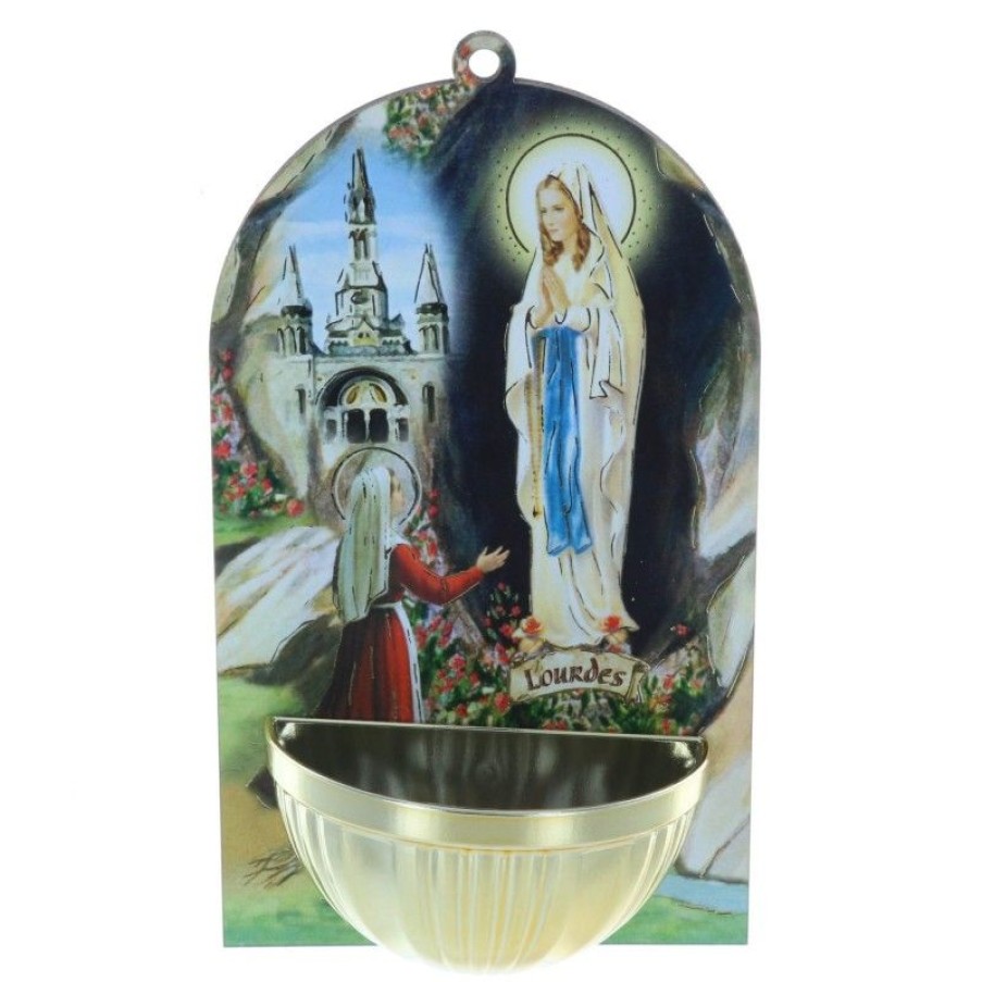Palais du Rosaire Benitier | Benitier Bois Image Apparition De Lourdes 8,5 X 14,5 Cm