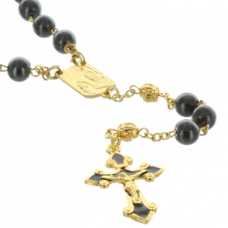 Palais du Rosaire Chapelet Pierre | Chapelet De Lourdes En Hematite Et Paters En Forme De Roses Dorees