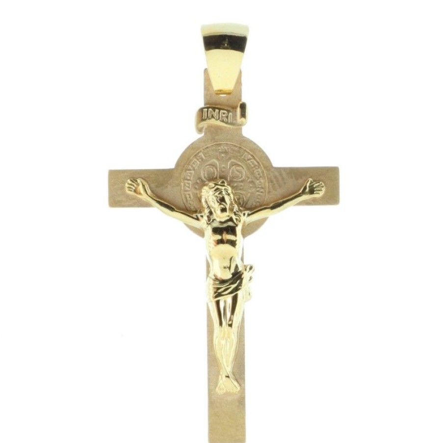 Palais du Rosaire Medaille Et Croix Plaque Or | Pendentif Croix De Saint Benoit En Plaque Or
