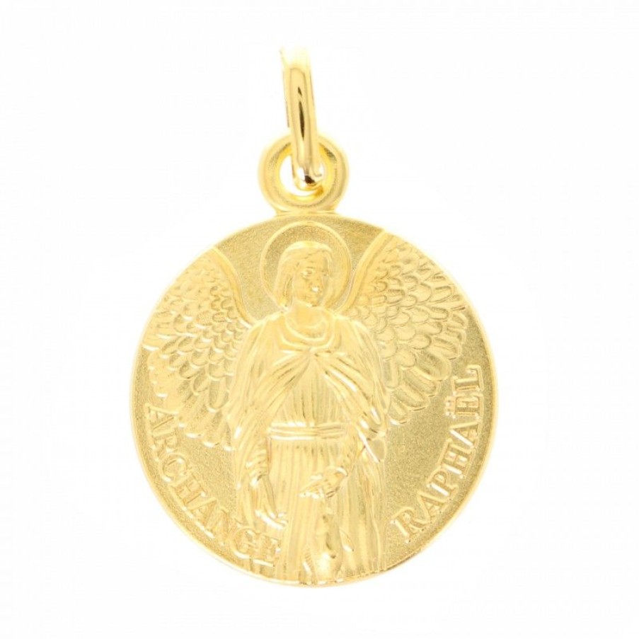 Palais du Rosaire Medaille Et Croix Plaque Or | Medaille De Saint Raphael En Plaque Or De 16Mm