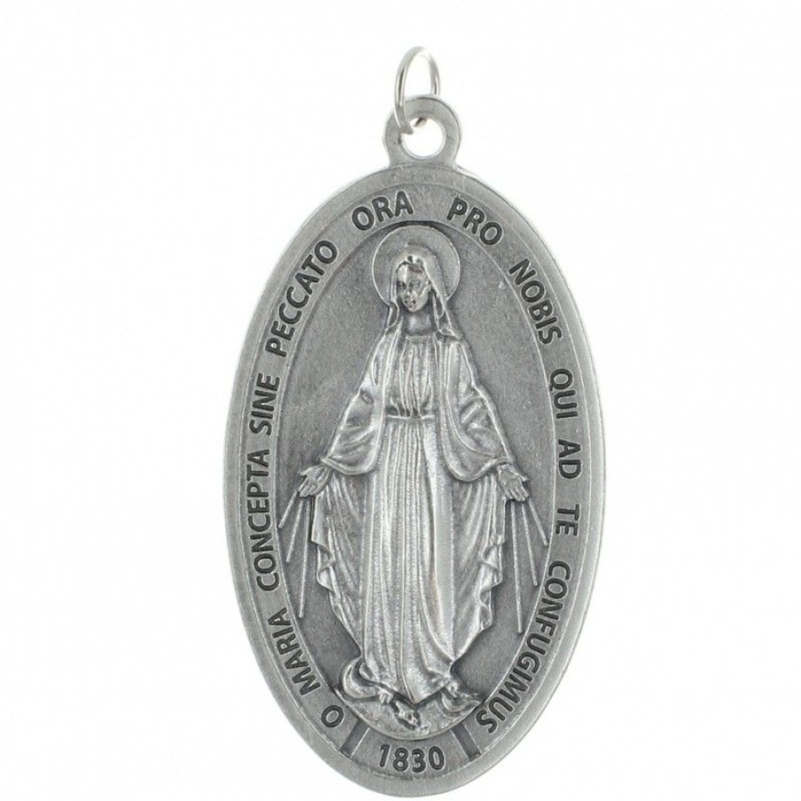 Palais du Rosaire Medaille Murale | Medaille Miraculeuse Grande Taille En Metal Argente 9Cm