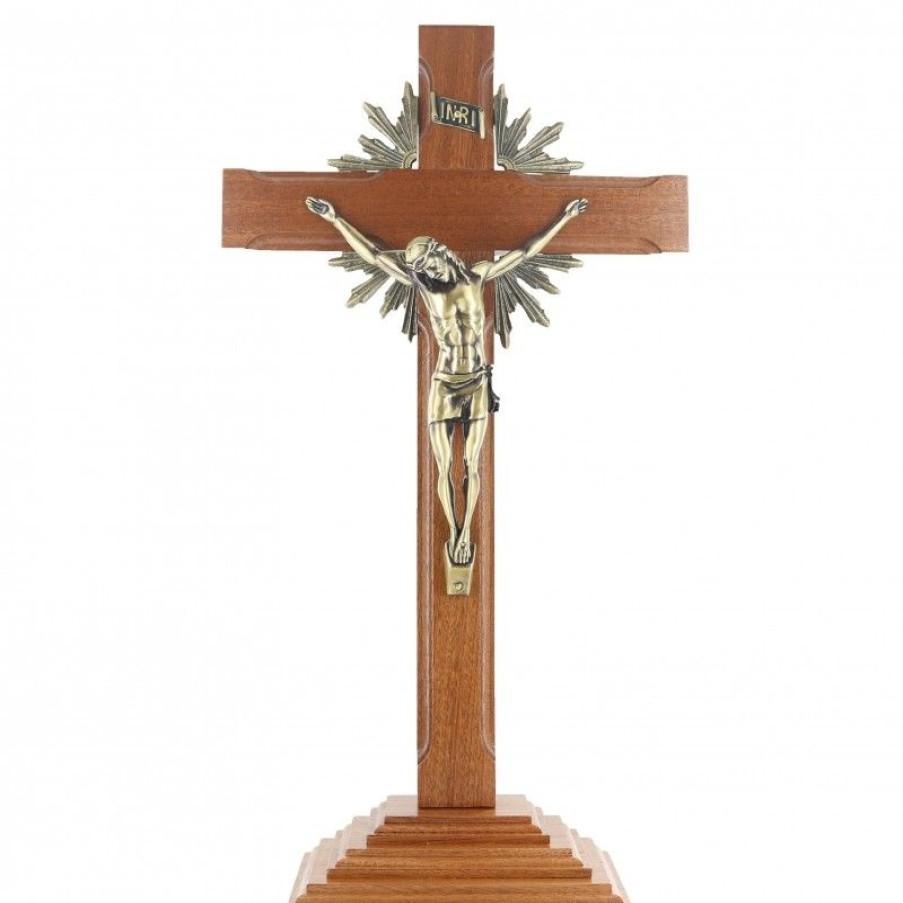 Palais du Rosaire Crucifix Bois | Crucifix En Bois Avec Christ Metallise 49 Cm