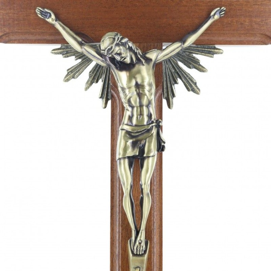 Palais du Rosaire Crucifix Bois | Crucifix En Bois Avec Christ Metallise 49 Cm