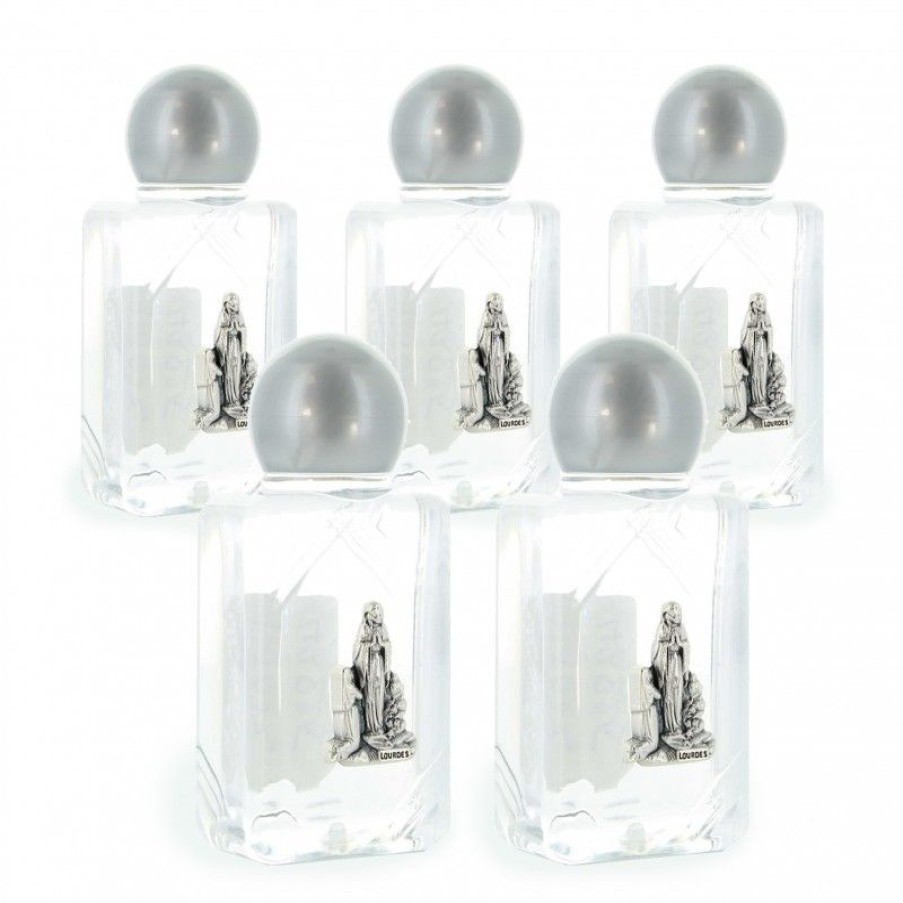 Palais du Rosaire Flacon Eau De Lourdes | Lot De 5 Flacons En Plastique 45Ml D'Eau De Lourdes Illustre Avec L' Apparition