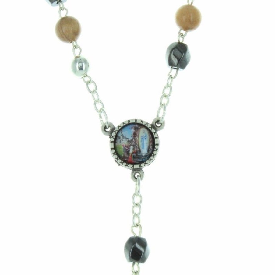 Palais du Rosaire Chapelet Bois | Chapelet De Lourdes Avec Des Grains En Hematite, Bois Et Metal