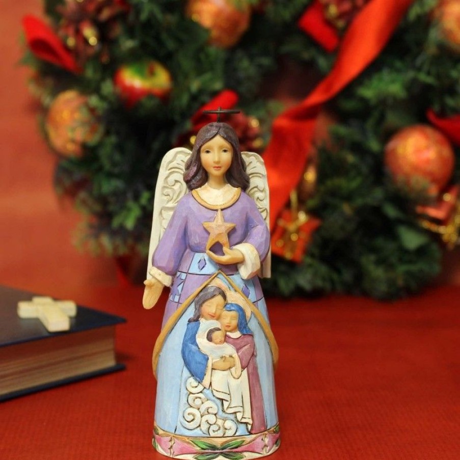 Palais du Rosaire Decoration De Noel | Statue D'Ange Gardien En Resine Avec Une Etoile - Resine - 18,5Cm