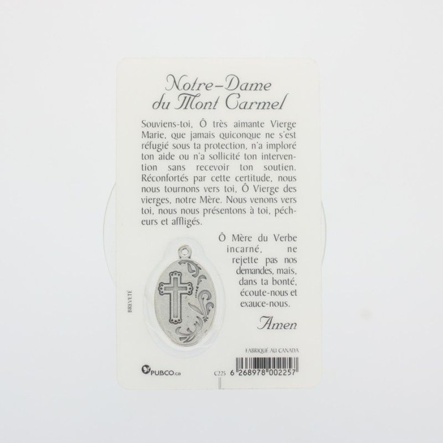 Palais du Rosaire Image Religieuse | Carte De Priere Notre-Dame De Mont Carmel Avec Medaille