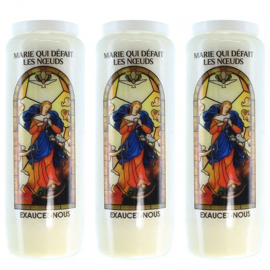 Palais du Rosaire Bougie Neuvaine | Lot De 3 Bougie De Neuvaine De Marie Qui Defait Les Noeuds Avec Prieres