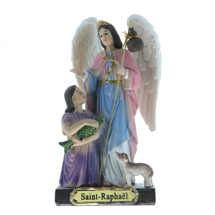 Palais du Rosaire Statue Ange | Statue Peinte A La Main De Saint Raphael Avec Tobie 12 Cm