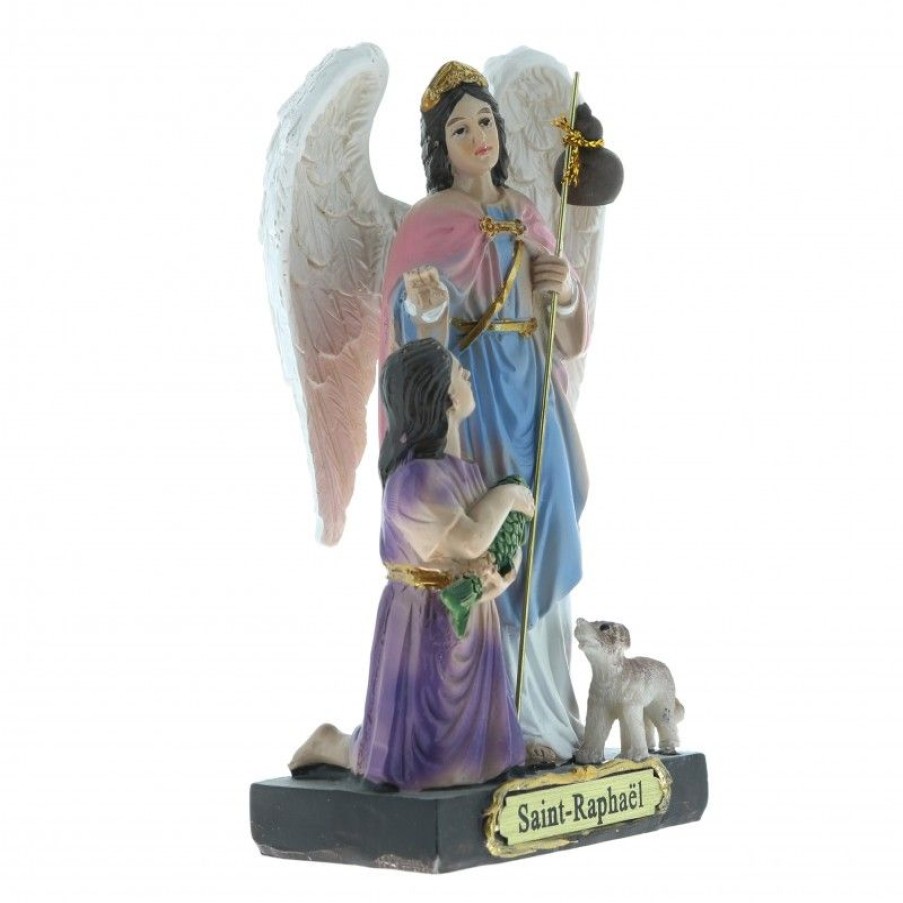 Palais du Rosaire Statue Ange | Statue Peinte A La Main De Saint Raphael Avec Tobie 12 Cm
