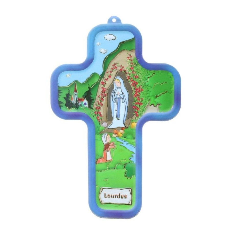 Palais du Rosaire Croix Religieuse | Croix Religieuse Coloree De L'Apparition De Lourdes 13,5 Cm
