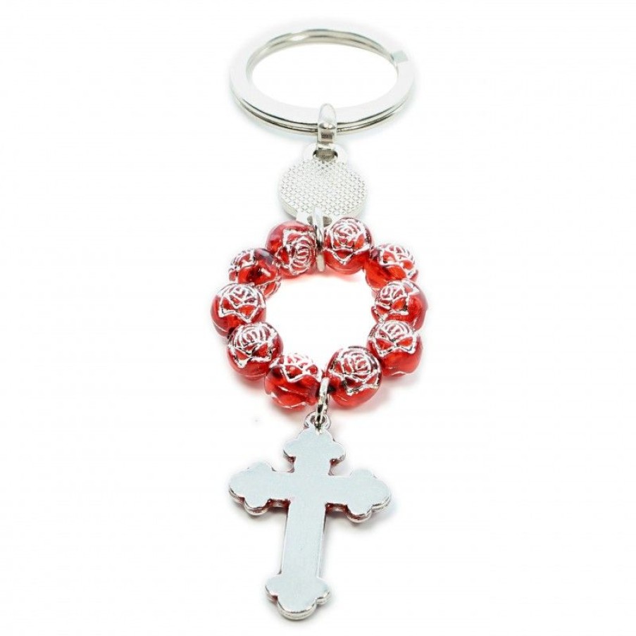 Palais du Rosaire Porte&Cles | Porte Cle Dizainier Apparition Avec Grains En Forme De Rose